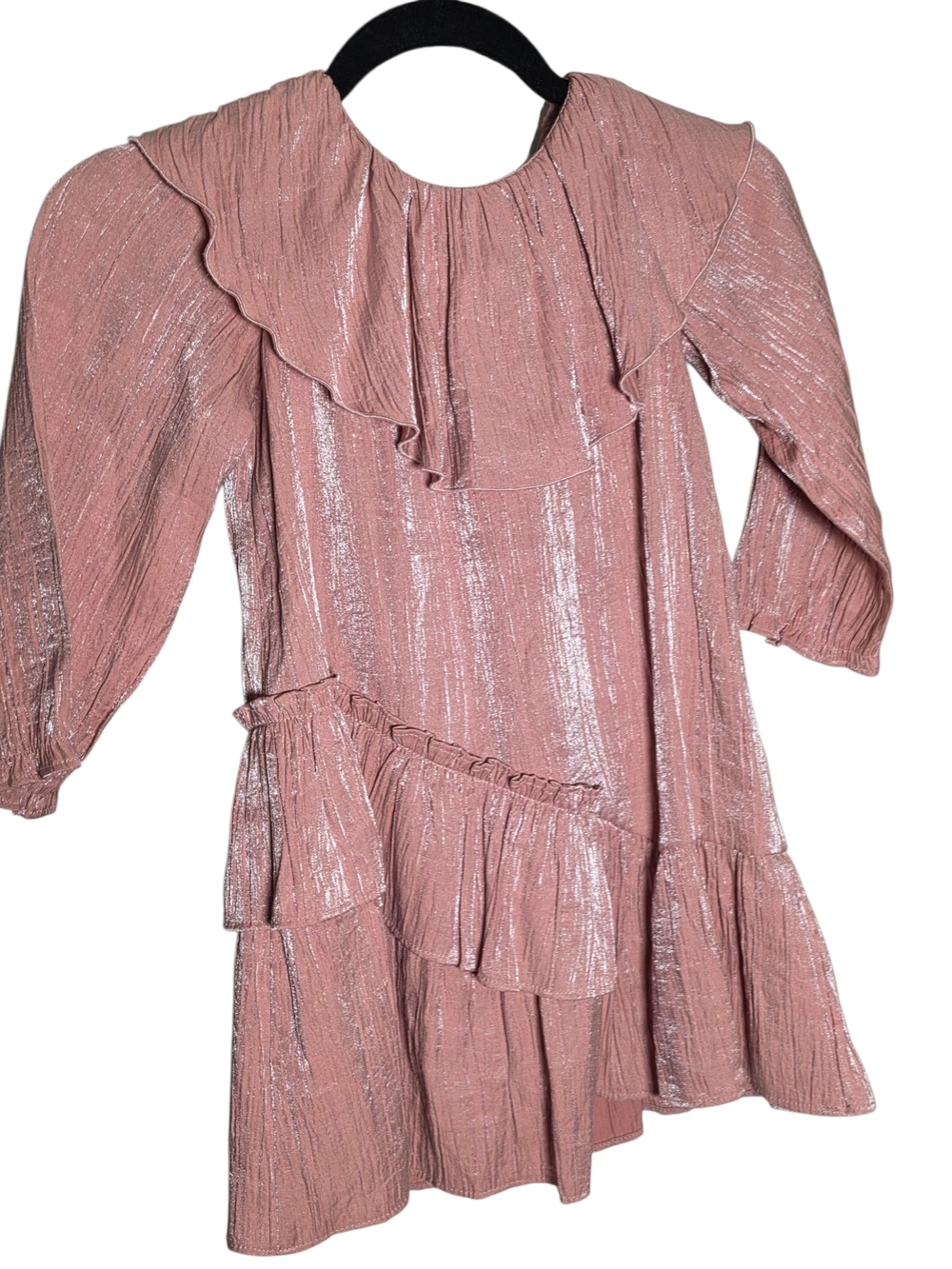 ZARA Girls Metallic Shimmer Ruffle Party Dress Dusty Pink Size 6